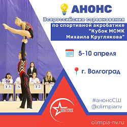 Анонс. Всероссийские соревнования по спортивной акробатике "Кубок МСМК Михаила Круглякова"